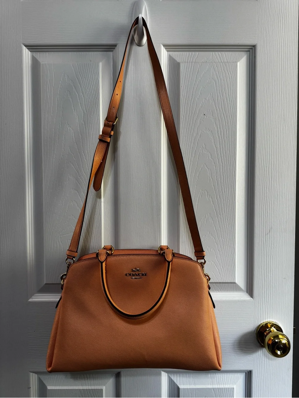 Coach Peach Pebbled Leather Satchel with Wristlet